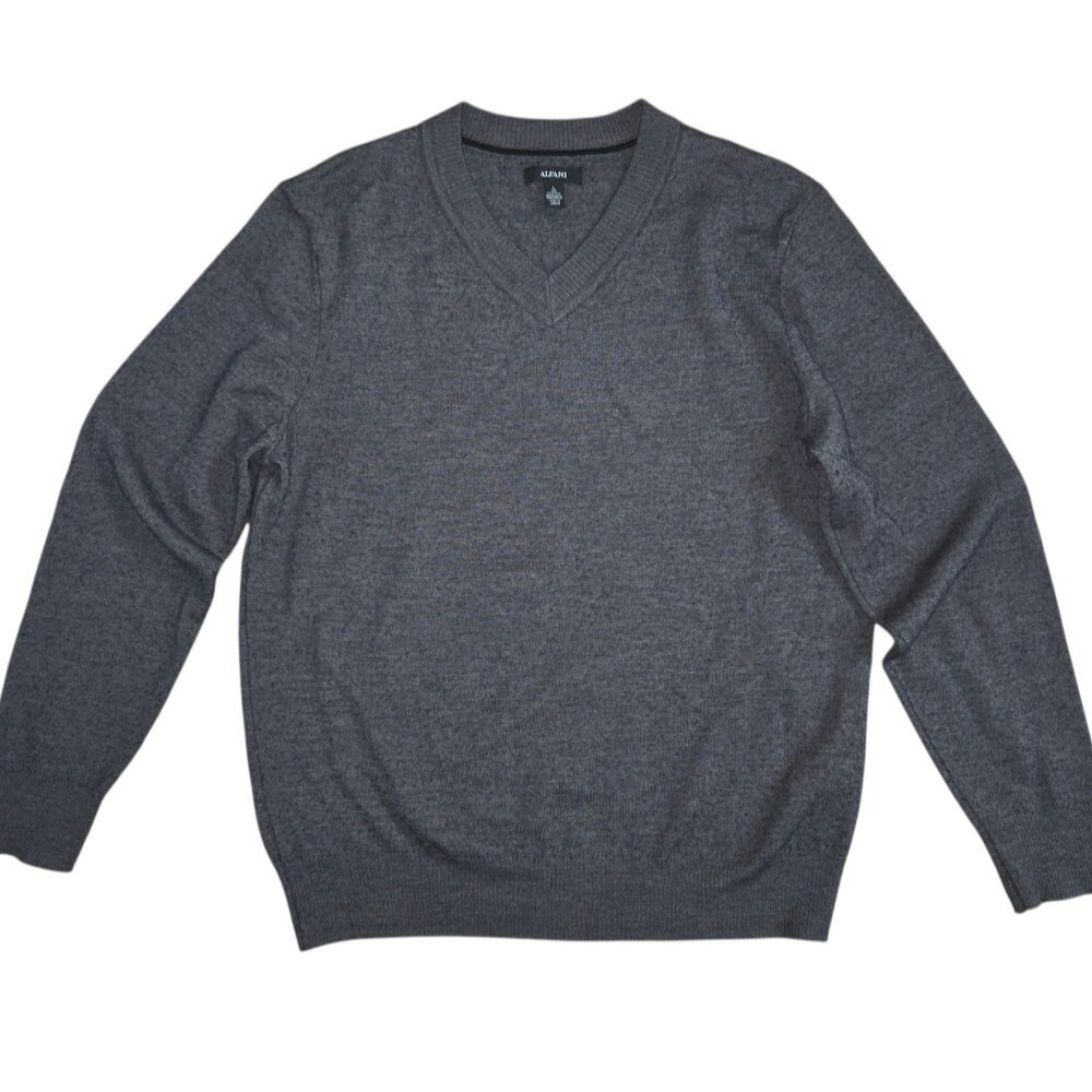 Alfani Men's Gray Merino Wool Blend V-neck Sweater Size Large